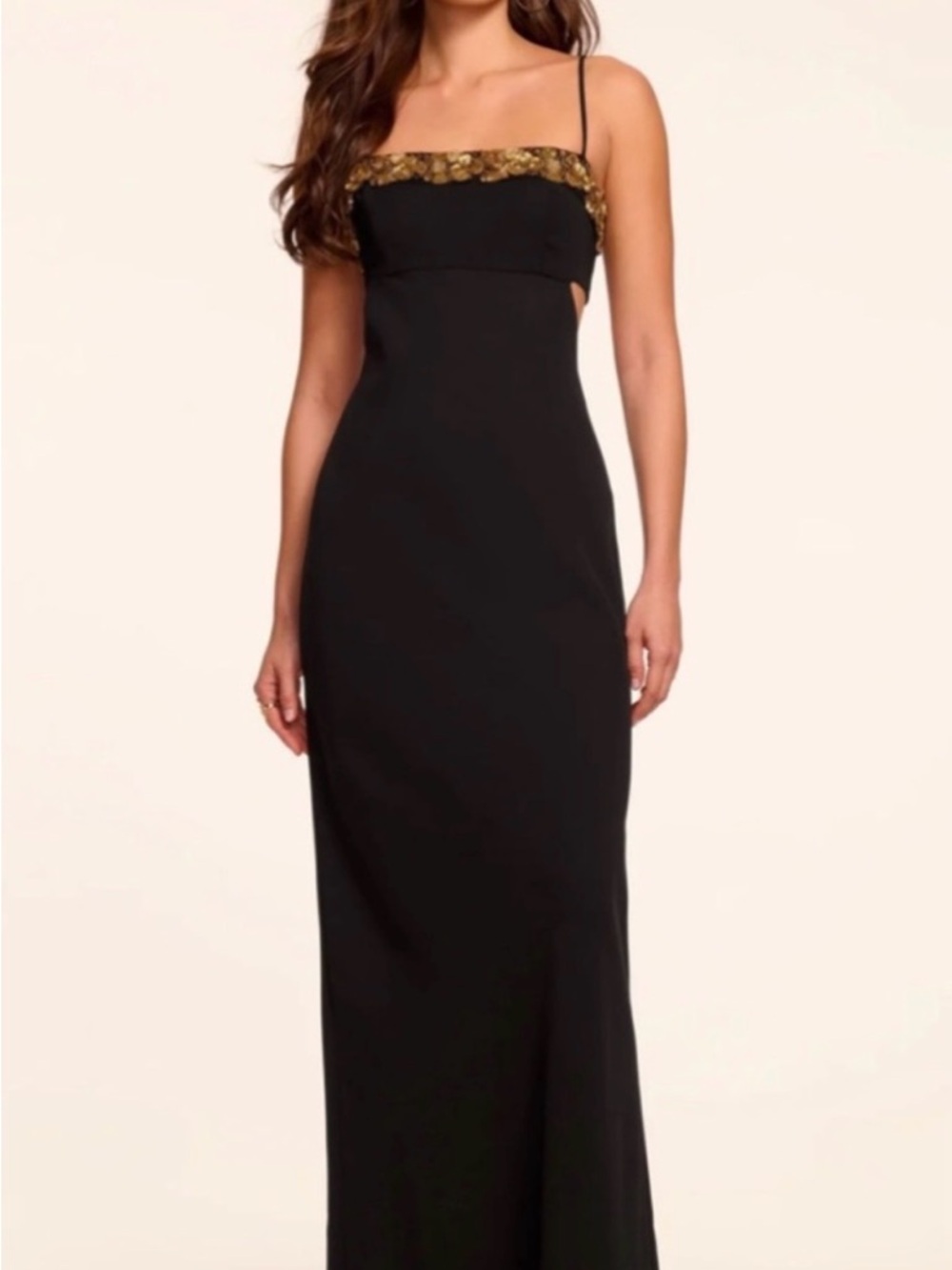 Ramy Brook Black Maxi Dress with Gold Embellished Bodice